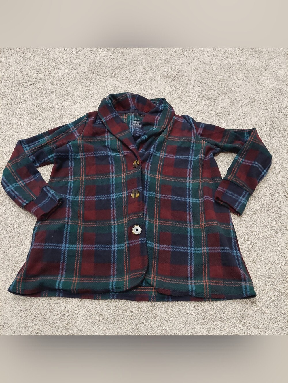 Cuddl Duds Fleecewear Pajama Shirt Medium Plaid Blue Red Green Pockets Thick